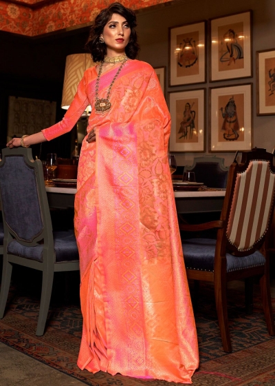 ROYAL PINK AND ORANGE DUAL TONE KANJIVARAM SILK 144006