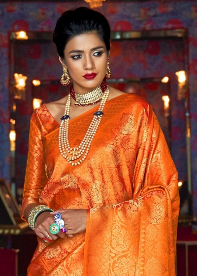 GOLDEN ORANGE WOVEN KANJIVARAM SILK 104005