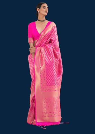 ROYAL PRINCESS GOLDEN RICH PINK WOVEN KANJIVARAM 145003F