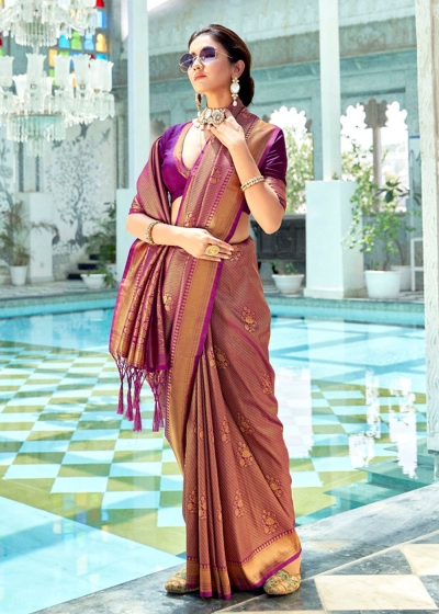 GOLDEN PURPLE KANJIVARAM ZARI SILK 5008