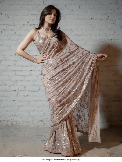 Bollywood Model Peach color georgette sequins saree