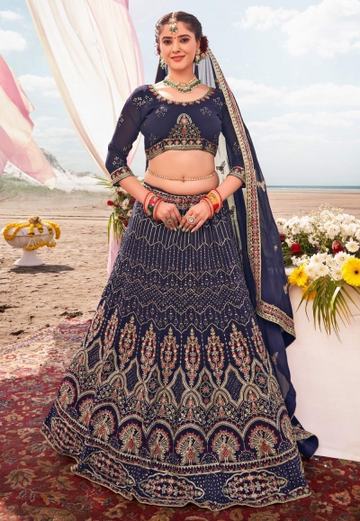 Navy blue georgette circular lehenga choli 2201