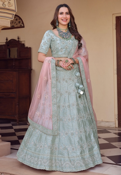 Sea green crepe circular lehenga choli 7905