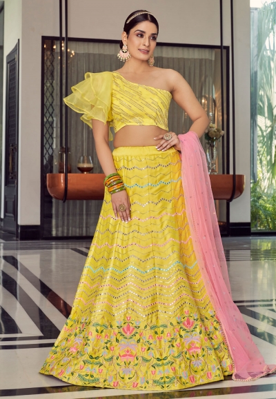 Yellow art silk a line lehenga choli 9702