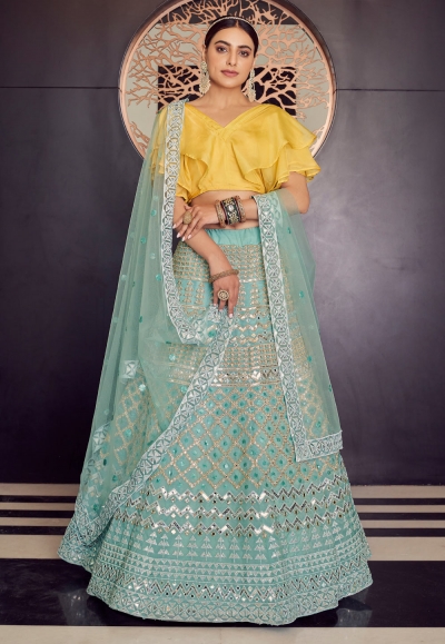 Sea green organza a line lehenga choli 9708