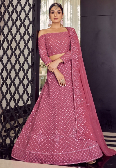 Pink georgette a line lehenga choli 9711