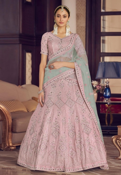 Pink crepe a line lehenga choli 9419