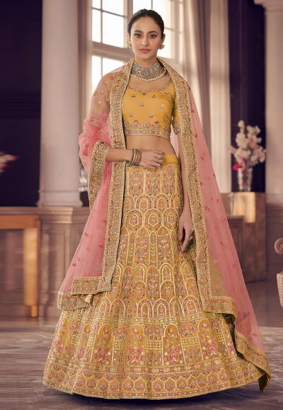 Mustard organza a line lehenga choli 9421