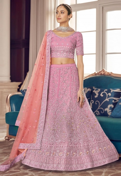 Pink organza a line lehenga choli 9425