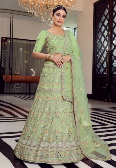 Pista green organza a line lehenga choli 9715