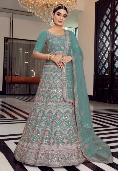 Sea green organza a line lehenga choli 9717