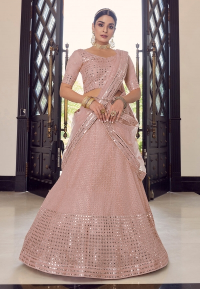 Peach georgette a line lehenga choli 9718