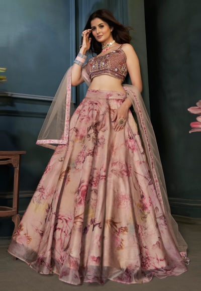 Beige readymade organza circular lehenga choli 1232