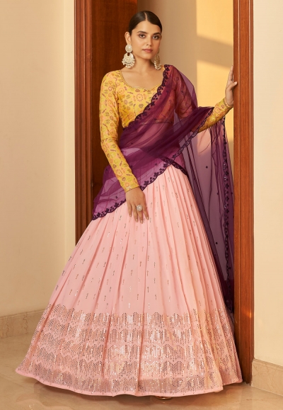 Pink georgette circular lehenga choli 1973