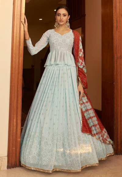 Sky blue georgette peplum lehenga choli 1972