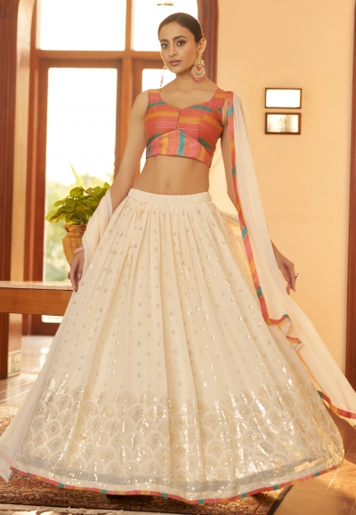 Cream georgette circular lehenga choli 1971