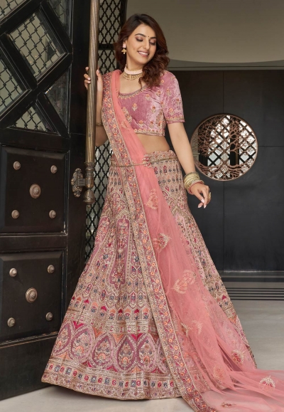 Pink velvet circular lehenga choli 9606