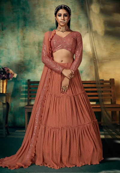 Peach faux georgette circular lehenga choli 144948