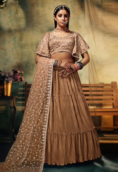 Brown satin circular lehenga choli 144946