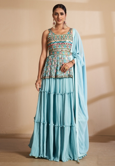 Sky blue georgette peplum lehenga choli 9805