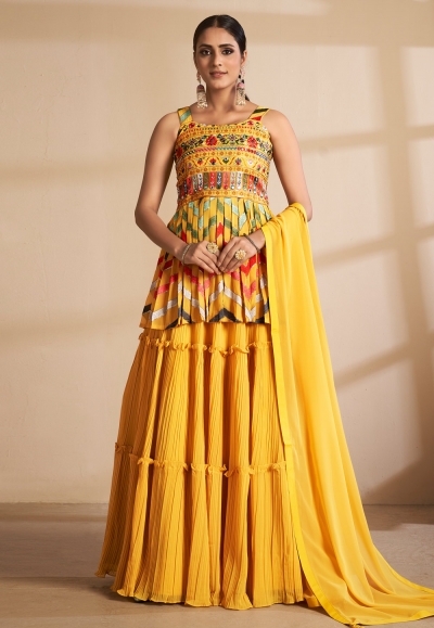 Yellow georgette peplum lehenga choli 9806