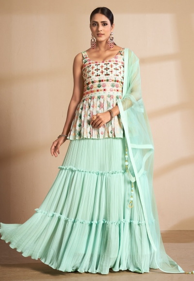 Mint green georgette peplum lehenga choli 9802