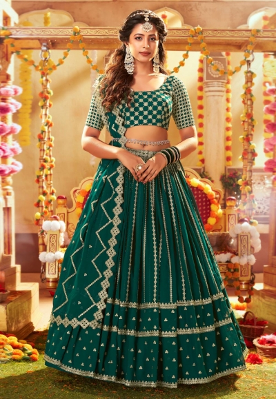 Green faux georgette circular lehenga choli 118