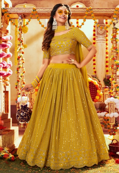 Mustard faux georgette circular lehenga choli 119