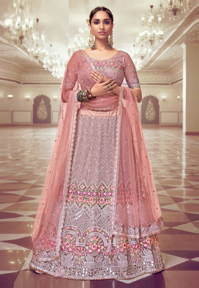Peach net circular lehenga choli 5191