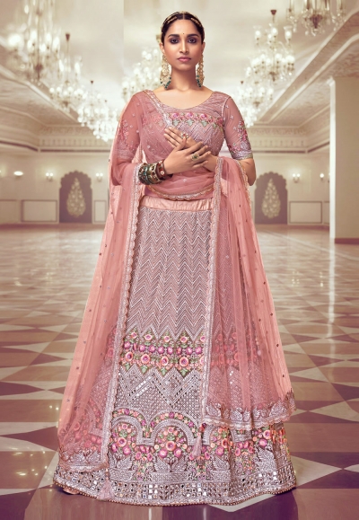 Peach net circular lehenga choli 5191