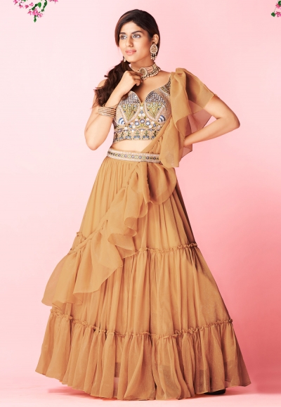 Mustard chiffon frilled lehenga choli 8006