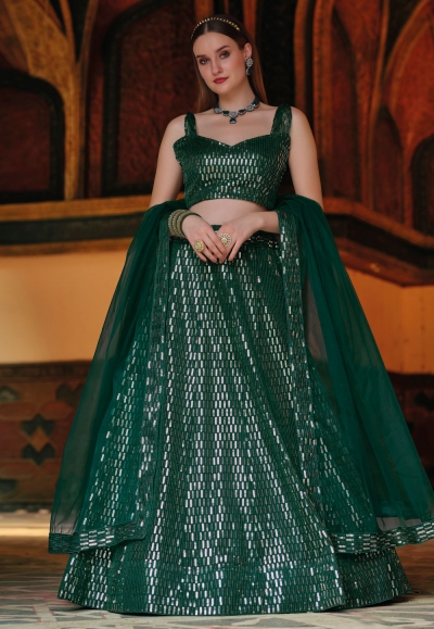 Green net a line lehenga choli 2039