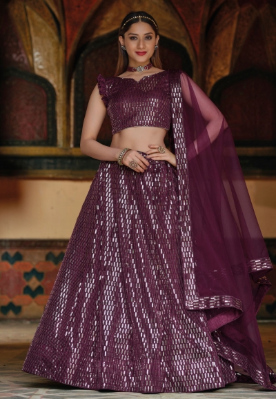 Purple net a line lehenga choli 2038