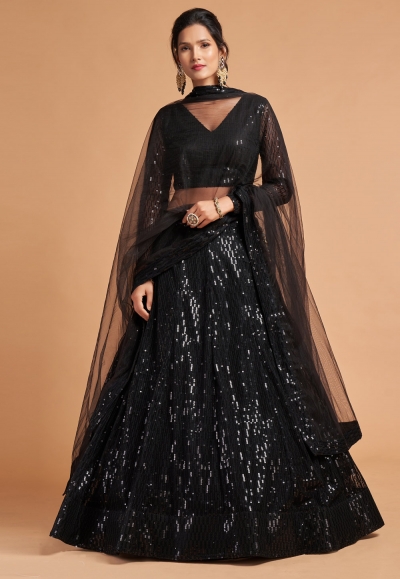 Black soft net circular lehenga choli 7308