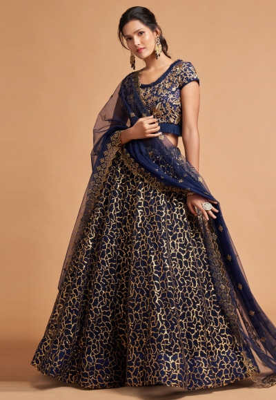 Navy blue soft net circular lehenga choli 7311