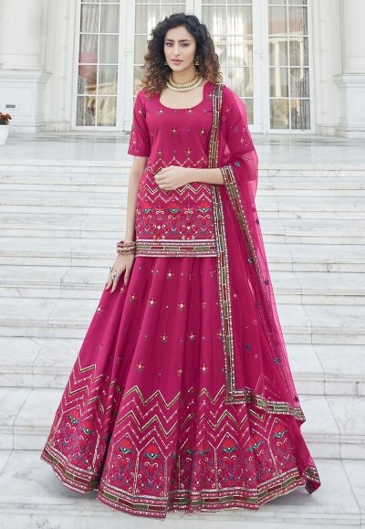 Magenta chinon chiffon indo western lehenga choli 1951