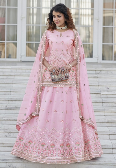 Pink chinon chiffon indo western lehenga choli 1953