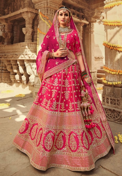 Magenta silk embroidered bridal lehenga choli 945