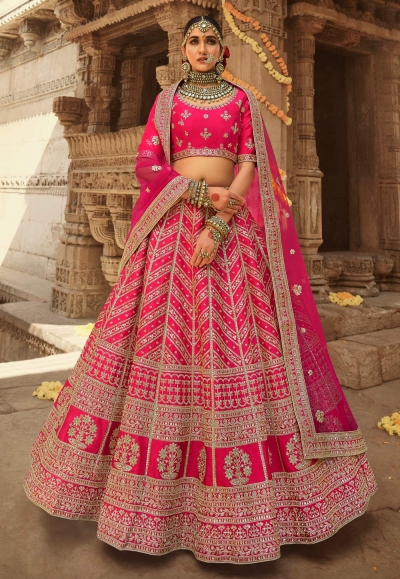 Magenta silk embroidered bridal lehenga choli 924B