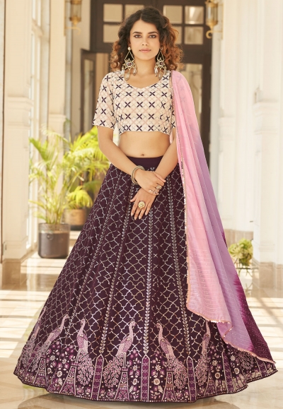 Purple georgette sequence lehenga 1982