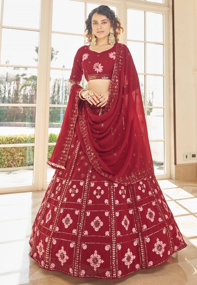 Maroon georgette lehenga choli with sequence work 1984