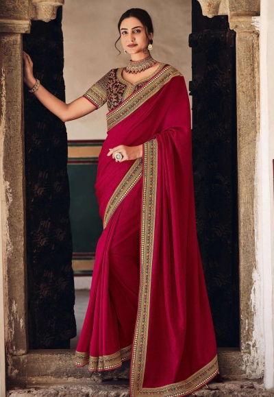 Magenta silk saree with blouse 21027