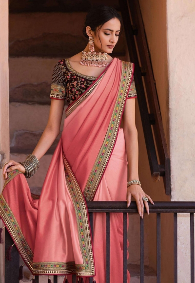 Pink silk saree with blouse 21031