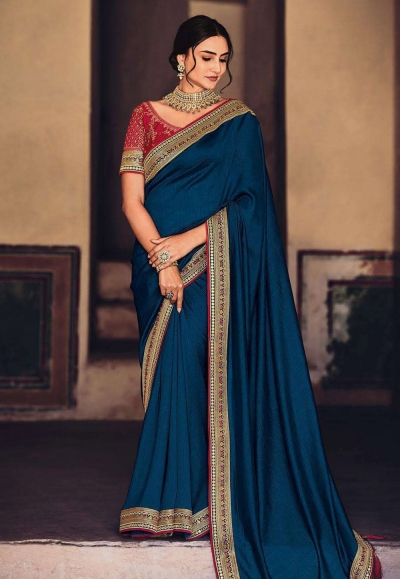 Blue silk saree with blouse 21035