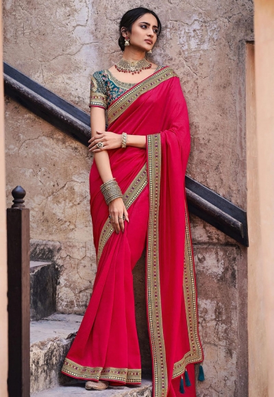 Magenta silk festival wear saree 21034