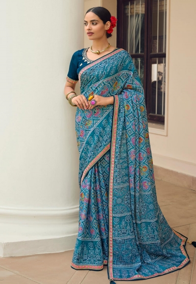 Blue chinon saree with blouse 505
