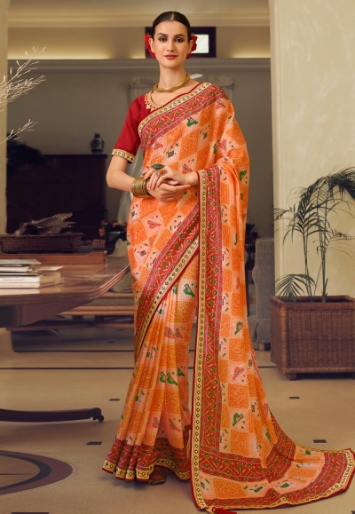 Orange chinon festival wear saree 508