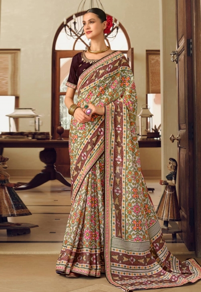 Off white chinon festival wear saree 504