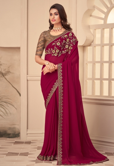 Magenta georgette saree with blouse 26001