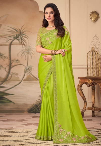 Light green silk saree with blouse 26003